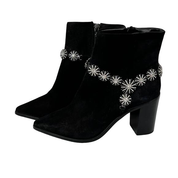 Schutz Teia Embellished Harness Suede Black Ankle Boots Size 6.5 - Picture 3 of 16